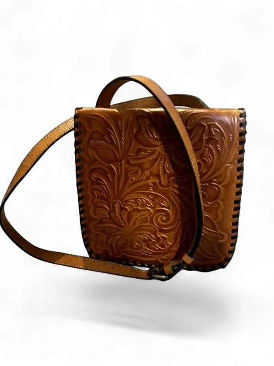 Patricia Nash Granada Tooled Leather Crossbody Bag Tan Floral Embossed - Picture 4 of 8